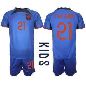 Holandsko Frenkie de Jong #21 Dětské Venkovní dres komplet MS 2022 Krátký Rukáv (+ trenýrky)